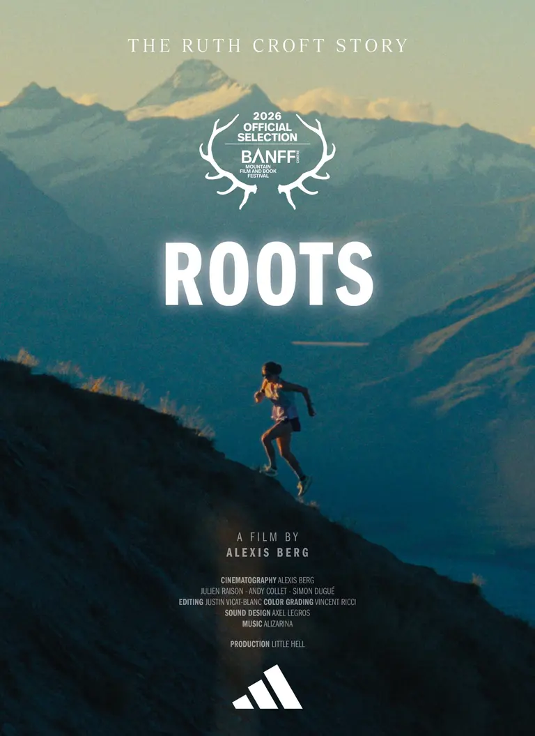 ROOTS, The Ruth Croft Story. Official poster: Ruth running up a ridge, a film by Alexis Berg, presented by adidas